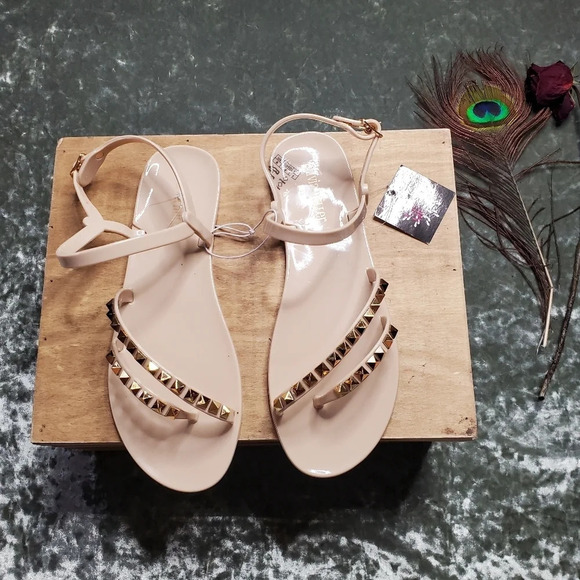 Olivia Miller Shoes - Olivia Miller Nude Jelly Gold Stud Sandals